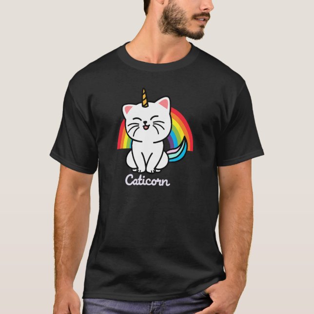 Caticorn Katt Enhörning Regnbåge T Shirt (Framsida)