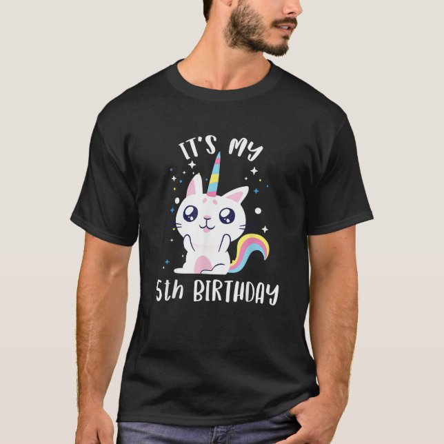 Caticorn Kawaii Katt Enhörning Ålder 5 T-Shirt (Framsida)
