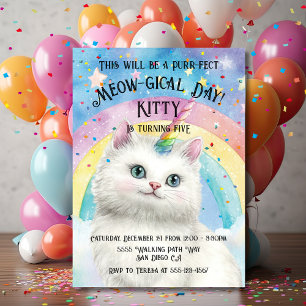 Caticorn Kittycorn Magic Cat födelsedagsfest Inbjudningar