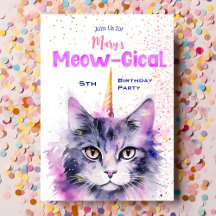 Caticorn Meow-Gical Birthday-inbjudan