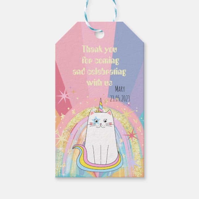 Caticorn Meow-Gical Birthday tack Presentetikett (Framsidan)