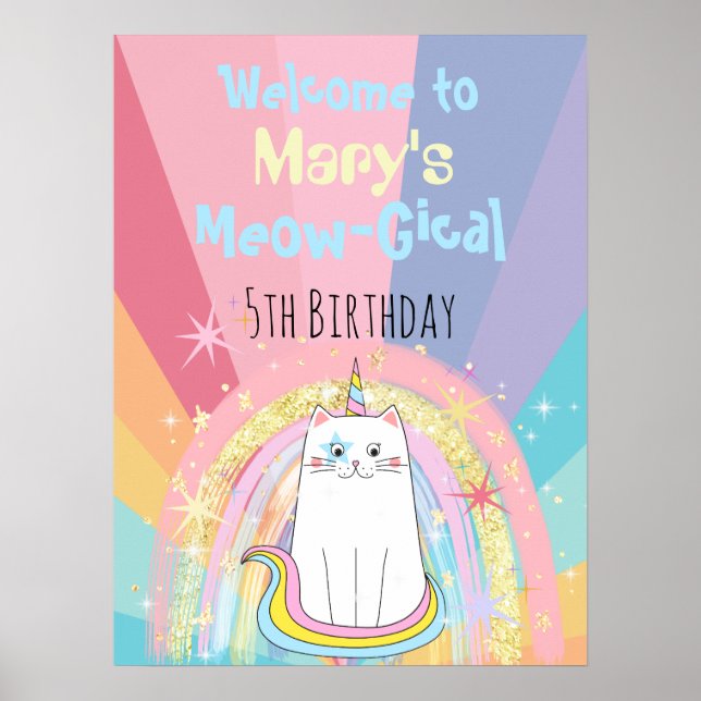 Caticorn Meow-Gical Birthday Välkommen Poster (Framsidan)