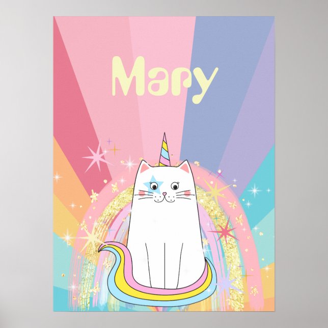 Caticorn Meow-Gical Flickeposta med namn Poster (Framsidan)