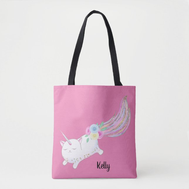 Caticorn Monogram Tote Bag Tygkasse (Framsida)