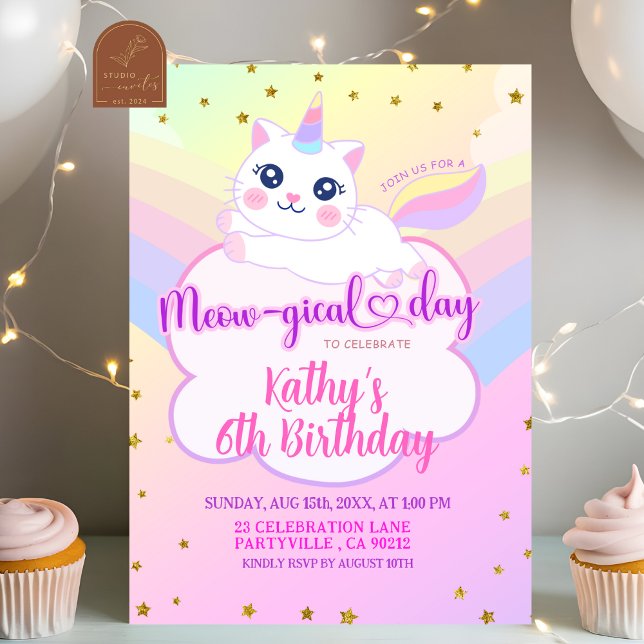 Caticorn regnbåge flicka födelsedag inbjudningar (Skapare uppladdad)