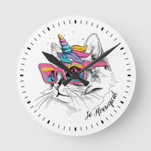 Caticorn så Meowgical Rund Klocka