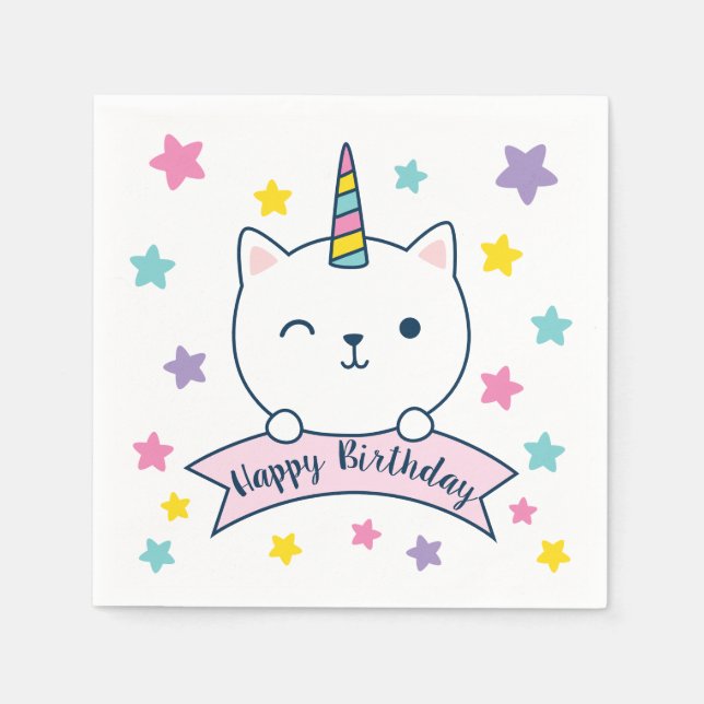Caticorn | Servetter | Grattis på födelsedagen (Framsidan)