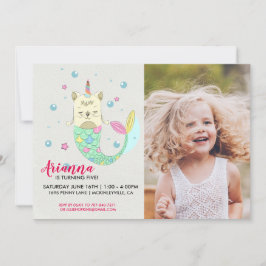 Caticorn Sjöjungfru Födelsedagsfest inbjudan