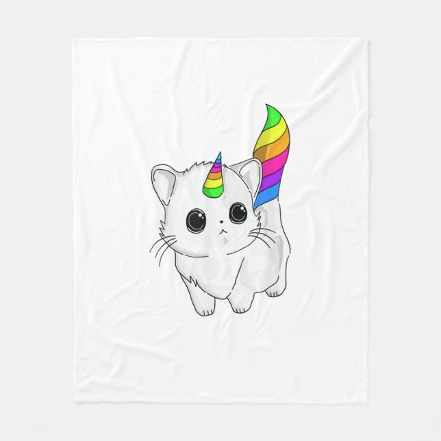 Caticorn T-shirt Enhörning Katt Tröja Regnbåge Fli Fleecefilt (Framsidan)