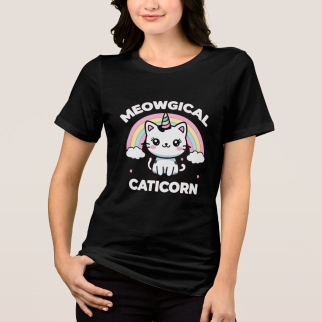 Caticorn Unicorn Cat Kawaii Design T Shirt (Framsida)