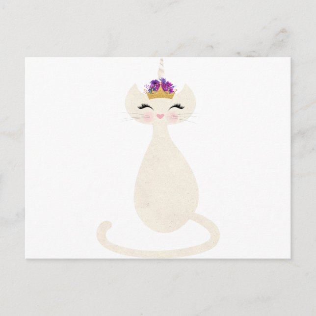 Caticorn unicorn cat with princess krona vykort (Framsida)