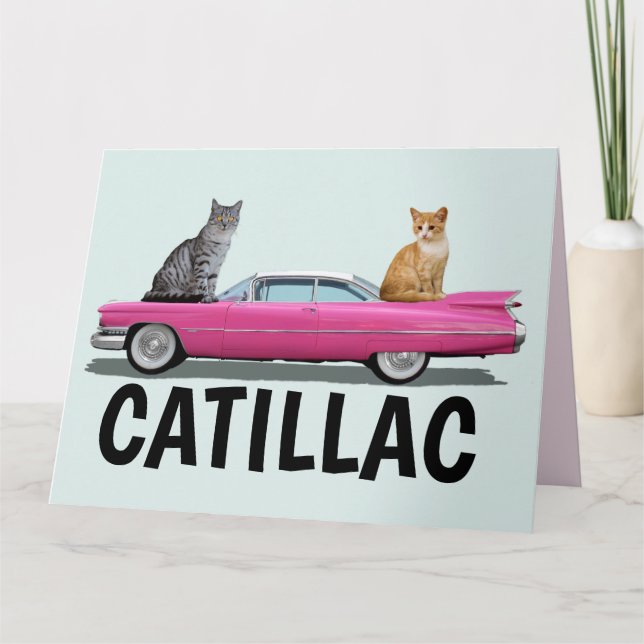 CATILLAC CAT ROSA CLASSIC CAR big FÖDELSEDAGSKORT Kort (Framsida)
