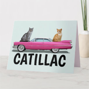 CATILLAC CAT ROSA CLASSIC CAR big FÖDELSEDAGSKORT Kort