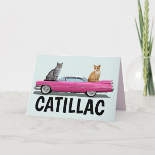 CATILLAC CAT ROSA CLASSIC CAR FÖDELSEDAGSKORT KORT