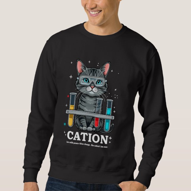 Cation Cat Chemist Funny Science Meme Cats Chemist Lång Ärmad Tröja (Framsida)