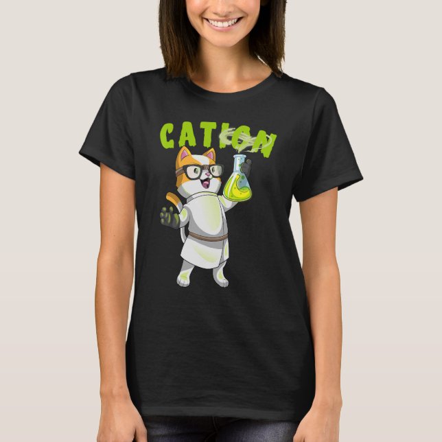 Cation Cute Science Cat Pawsitive Inslag Chemistr T Shirt (Framsida)