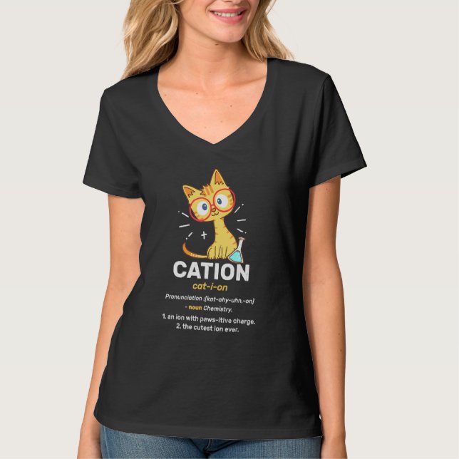 Cation Cute Science Cat Pawsitive Inslag Chemistr T Shirt (Framsida)