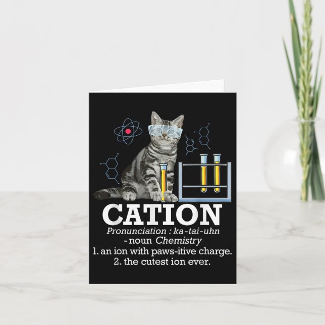 Cation - Funny Chemistry Humor Science Teacher Cat Kort (Framsida)