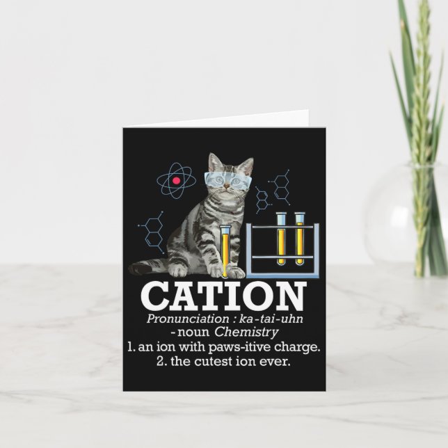 Cation - Funny Chemistry Humor Science Teacher Cat Kort (Framsida)
