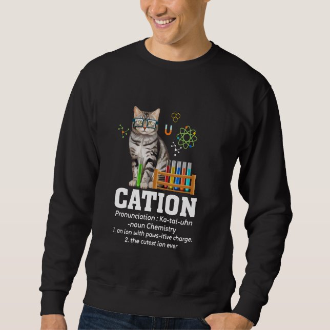 Cation Science Älskare Lacher Nerd Funny Cat Chemi Lång Ärmad Tröja (Framsida)