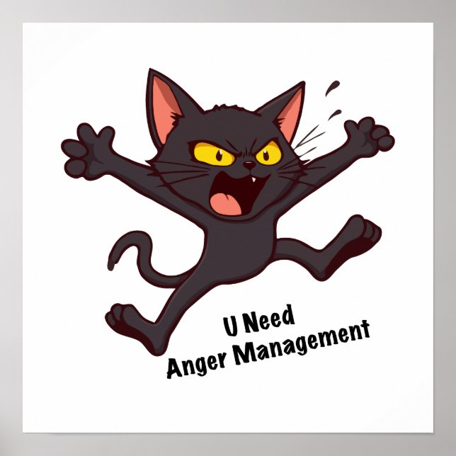 Catitude - Anrgy Black Cat Funny Pun Poster (Framsidan)