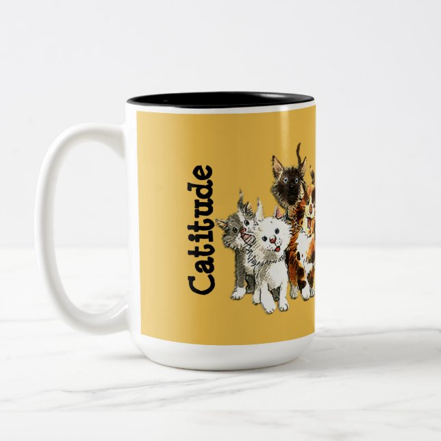 Catitude Cute Kattunge Gult Coffee Mugg (Vänster)