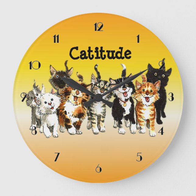 Catitude Cute Kattunge Wall Clock Stor Klocka (Framsida)
