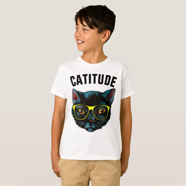 CATITUDE KIDS Funny Cat t-shirts (Hel framsida)