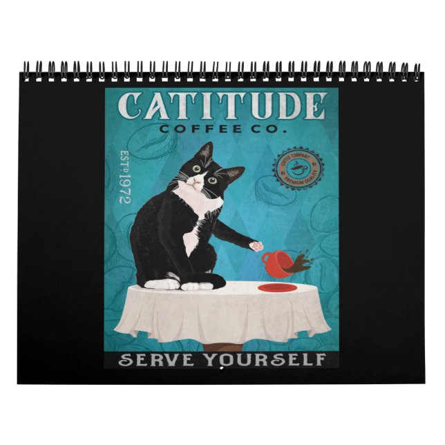 Catitude Tuxedo Cat Coffee Company Funny Tuxedo Kalender (Omslag)
