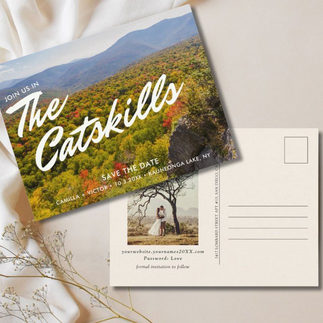 CatKompetens Bröllop spara datum vykort (Catskills Wedding Save the Date Postcard)