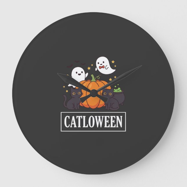Catloween Rolig Halloween Katt Spök Halloween Pump Stor Klocka (Framsida)