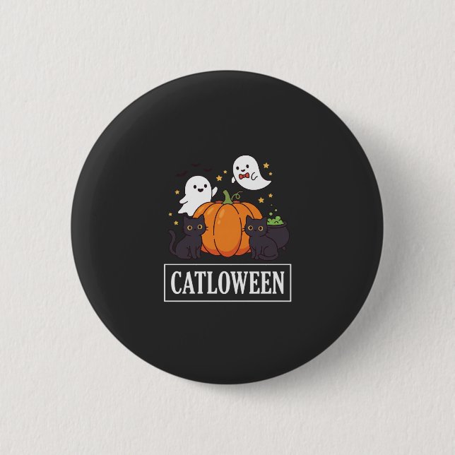 Catloween Rolig Halloween Katt Spöktomte Pumpa Des Knapp (Framsida)