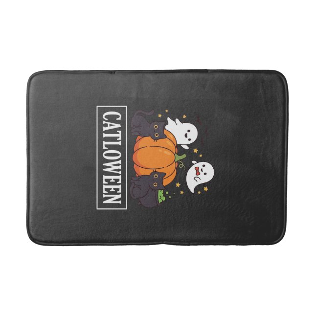 Catloween Roligt Halloween Katt Spök Pumpa Design Badrumsmatta (Framsidan)