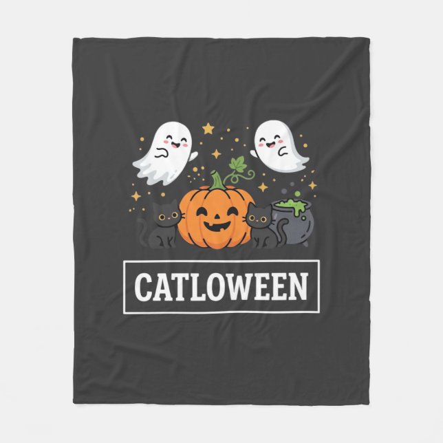 Catloween Söt Spök Katt Halloween Design_1 Fleecefilt (Framsidan)