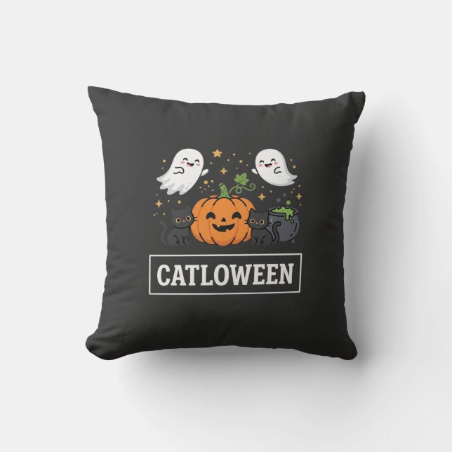 Catloween Söt Spök Katt Halloween Design_1 Kudde (Framsida)