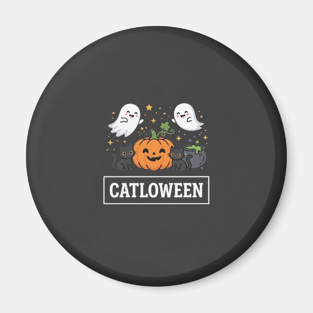 Catloween Söt Spök Katt Halloween Design_1 Magnet (Framsidan)