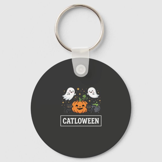 Catloween Söt Spök Katt Halloween Design_1 Nyckelring (Framsida)