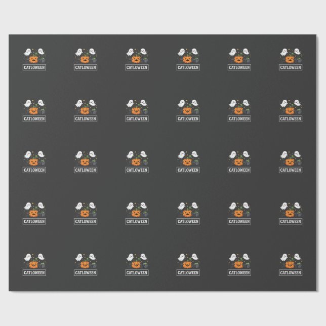Catloween Söt Spök Katt Halloween Design_1 Presentpapper (Platt)