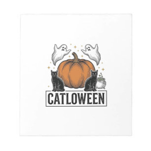 Catloween Svart Katt Spöke Halloween Vektor Design Anteckningsblock