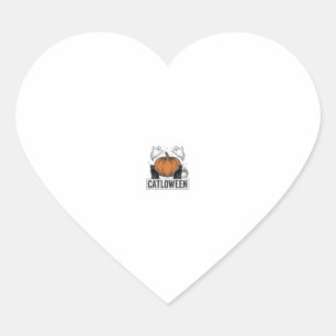 Catloween Svart Katt Spöke Halloween Vektor Design Hjärtformat Klistermärke