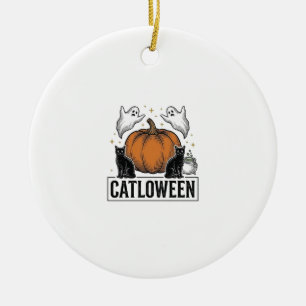 Catloween Svart Katt Spöke Halloween Vektor Design Julgransprydnad Keramik