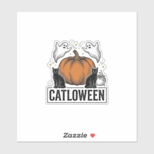 Catloween Svart Katt Spöke Halloween Vektor Design Klistermärken