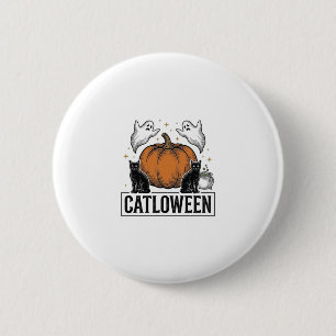 Catloween Svart Katt Spöke Halloween Vektor Design Knapp