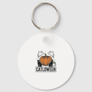 Catloween Svart Katt Spöke Halloween Vektor Design Nyckelring