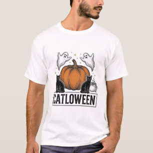 Catloween Svart Katt Spöke Halloween Vektor Design T Shirt