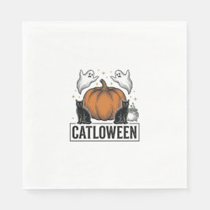 Catloween Svart Katt Spöke Halloween Vektordesign_ Pappersservett