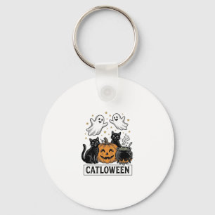Catloween Vintage Ghost Cat Halloween T-shirt Desi Nyckelring