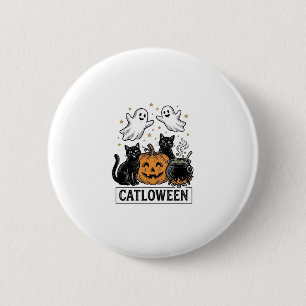 Catloween Vintage Spök Katt Halloween Tröja Design Knapp