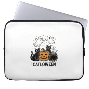 Catloween Vintage Spök Katt Halloween Tröja Design Laptop Fodral