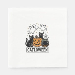 Catloween Vintage Spök Katt Halloween Tröja Design Pappersservett